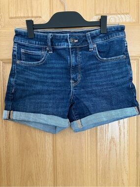 American Eagle Outfitters Dark Blue Roll-Cuff Denim Shorts